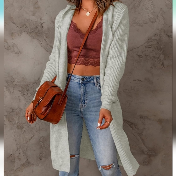 Dokotoo Sweaters - Women's Long Knitted Hooded Cardigan Gray Women's Sweaters with Pockets
